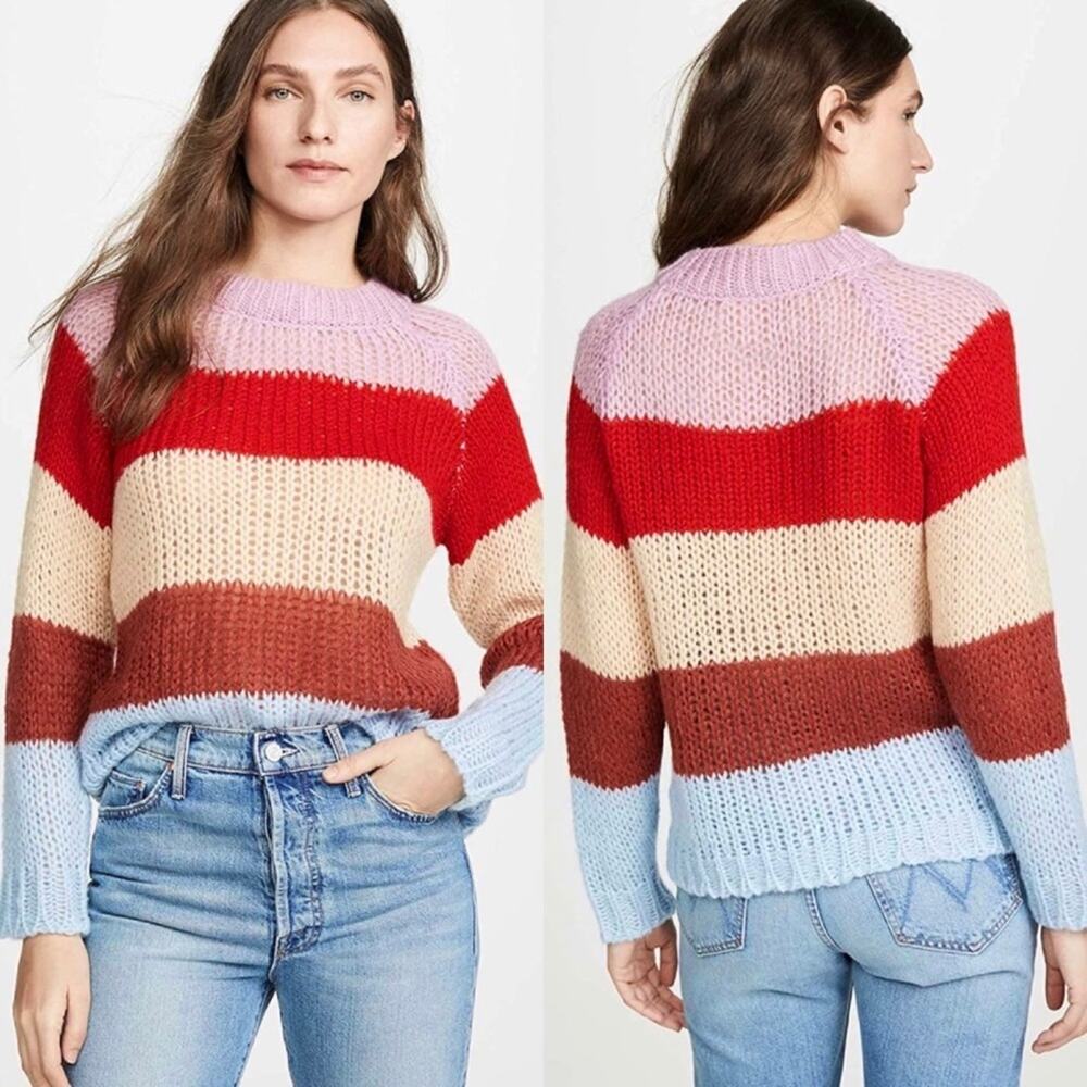 J.O.A. Colorblock Stripe Chunky Knit Pullover Sweater